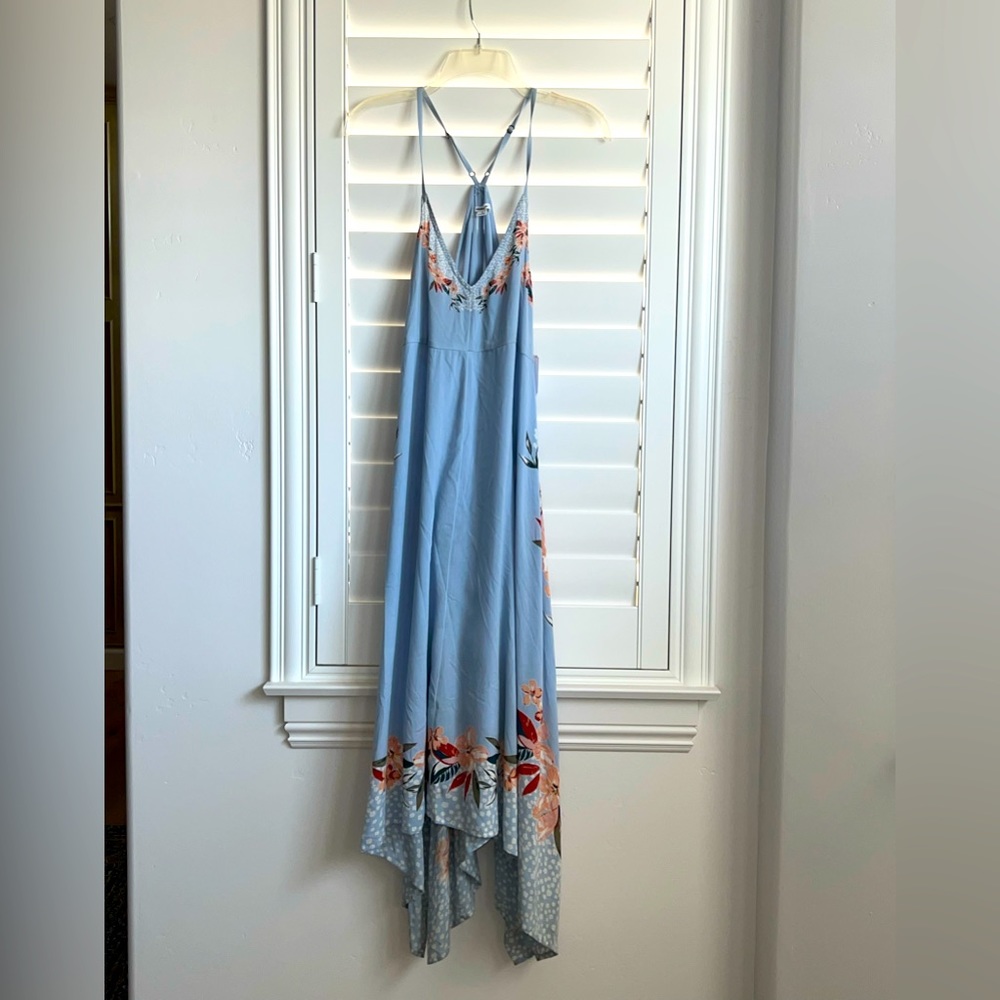 O’Neill spaghetti, strap, blue print midi dress size s